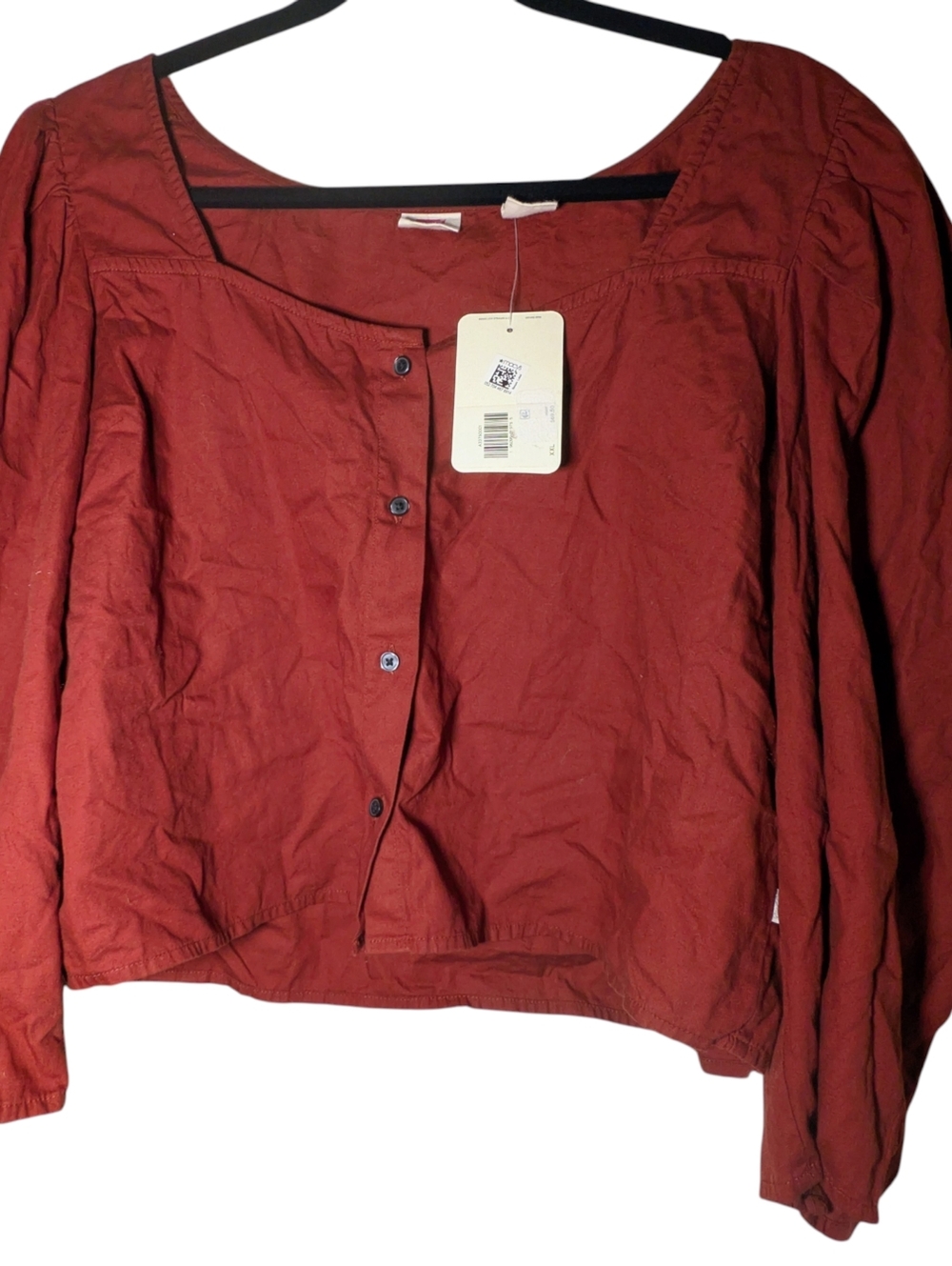 Levi's Red Rust Poplin Cropped Button Down Top Shacket XXL NWT